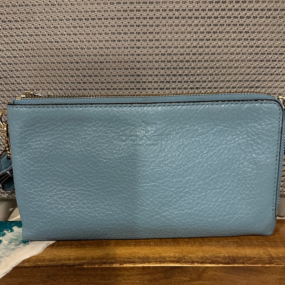 Coach Light Blue Leather Wristlet